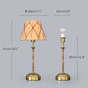 Lampe de table LED rechargeable en bambou et rotin au design nordique rétro classique, lampe de lecture moderne en métal pour chambre à coucher - Product Image 5