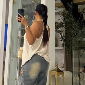 Viviblook D25TP587 Ropa de Verano para Mujer, Color Sólido, Diseño Calado, Sexy, Cuello Columpio, Camiseta sin Mangas - Product Image 4