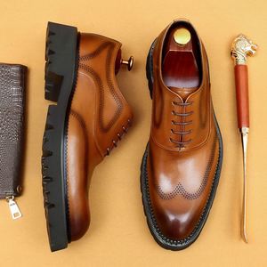 Men Genuine Leather Oxfords Round Toe Lace-up Rubber Sole <b>Height</b> <b>Increasing</b> Wedding Dress <b>Shoes</b> All Seasons Solid Pattern - Product Image 2