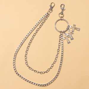 โซ่คล้องกางเกงแบบสองชั้น สไตล์พังก์เมทัลลิก ลายกากบาท สีเงินทิเบต โซ่คาดเอว ยูนิเซ็กส์ เครื่องประดับฮิปฮอป สำหรับใส่ทุกวัน - Product Image 4