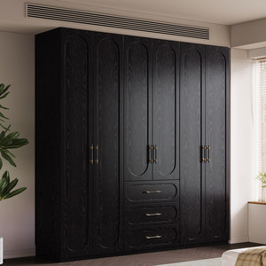 <strong>Black</strong> Wooden Wardrobe with Four Doors for <strong>Bedroom</strong> Storage Modern Home <strong>Furniture</strong> Design - Product Image 1