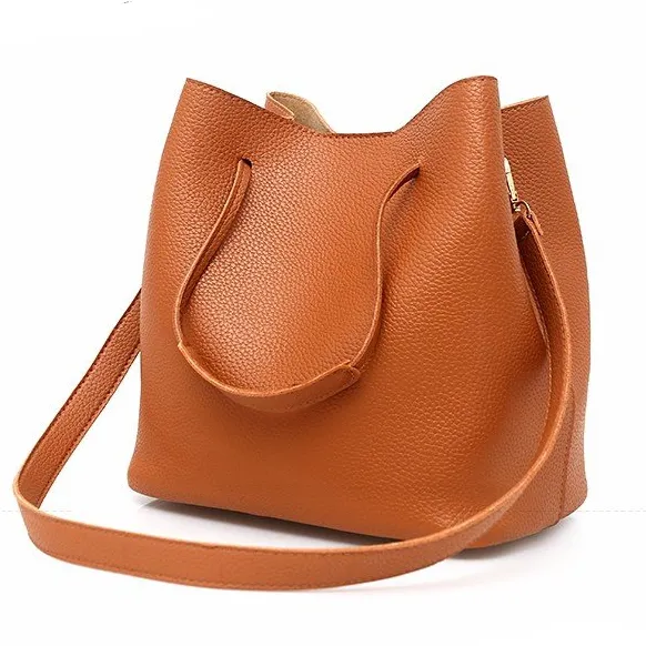 Cheap Fashion Women Litchi Patter PU Leather Four Piece Handbag Purse Tote Bag