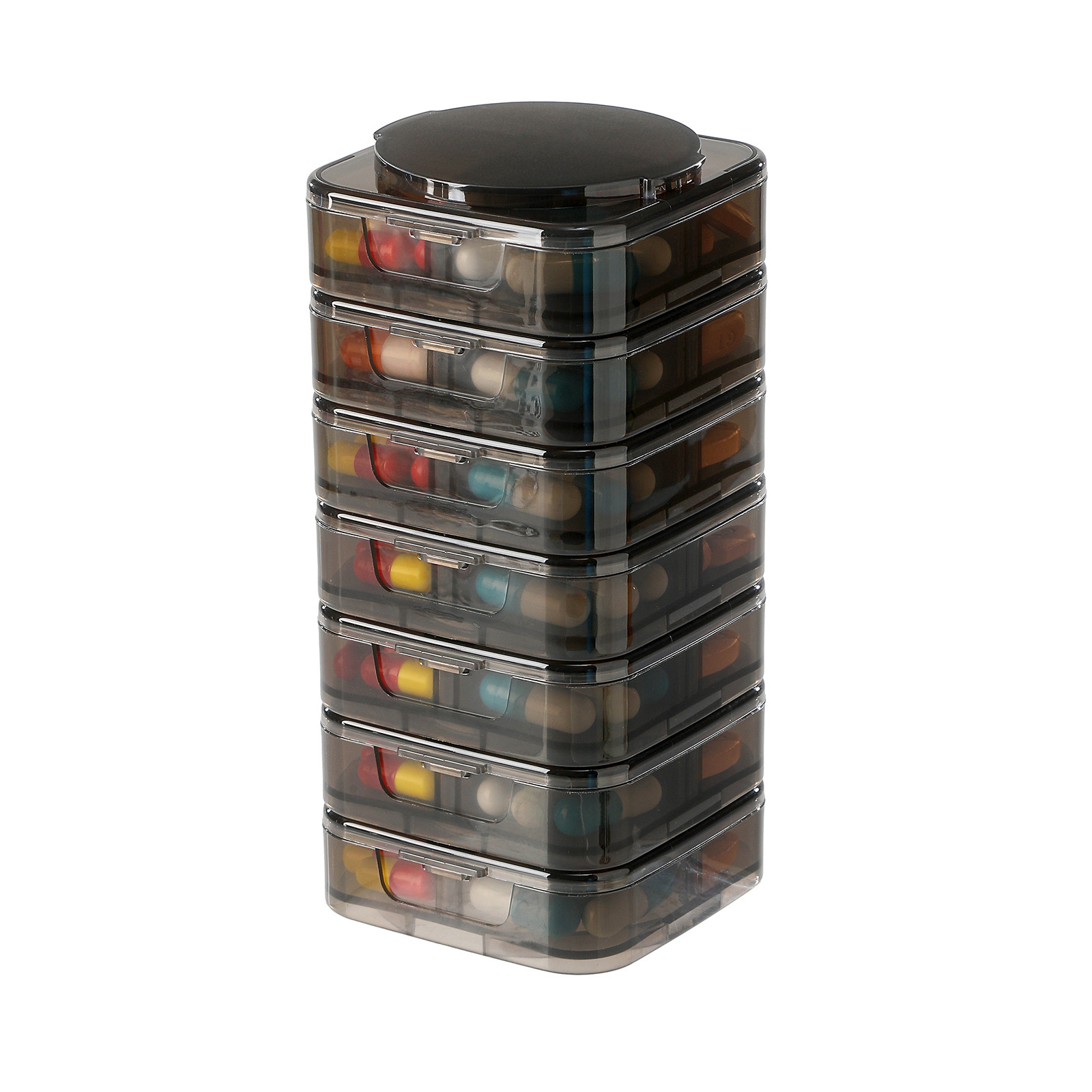 Interlocking Pill Box [Black, 7 Compartments]