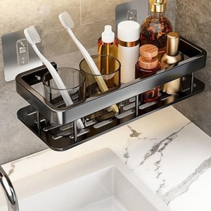 Estante de almacenamiento montado en la pared para baño <span class=keywords><strong>con</strong></span> ganchos adhesivos Estante Cesta en la cocina del baño - Product Image 3