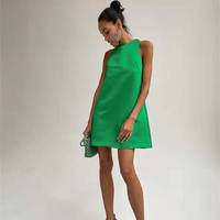 Robe couture fabricant printemps été nouvelle mode populaire minceur Satin col rond sans manches ALine robe courte