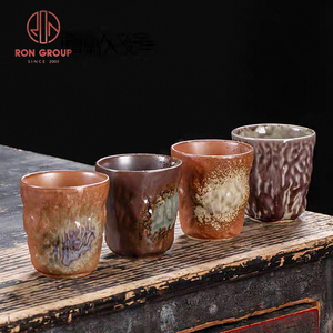 Taza <span class=keywords><strong>Japonesa</strong></span> Vintage Hecha a Mano de Cerámica <span class=keywords><strong>sin</strong></span> <span class=keywords><strong>Asa</strong></span> con Esmalte de Horno, Apta para Alimentos, para Uso Comercial en Bares de Sushi, Cafeterías y Tiendas de Té - Product Image 1