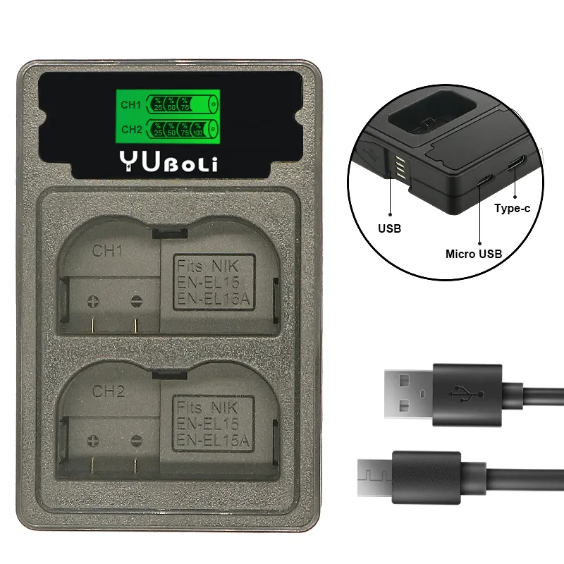 YUBOLi En-el15 ENEL15 EL15 camera DUAL USB Charger for Nikon D500 D600 D610 D750 D800 D800E D810 D810A D7000 D7100 D7200 1 V1 V1