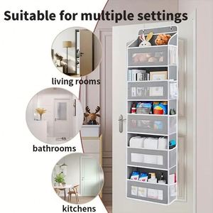 Organizador Colgante para Puerta con 10 Bolsillos, 5 Grandes Transparentes y 5 Laterales de Malla, para Dormitorio, Baño, Despensa, Gris - Product Image 6