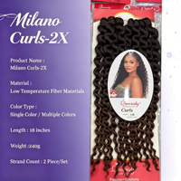 Lot de 2 tresses synthétiques Milano Curls 2X au crochet de 18 pouces pour femmes noires, style ondulé lâche, sans nœuds, protection des cheveux