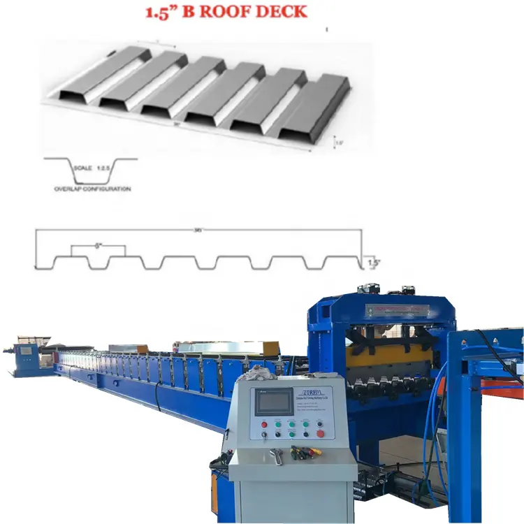 Mercato del nord America Canada 1.5 "B 3" B tetto in cemento Deck Floor Roll Forming Machine macchina per la produzione di lastre di copertura in alluminio