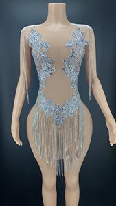 NOVANCE Y2320 Robe de vendeur de vêtements pour femmes 2021 Tenue d'été décontractée avec glands et strass Robe épissée Bar Sexo <span class=keywords><strong>En</strong></span> Mini Vestidos - Product Image 4