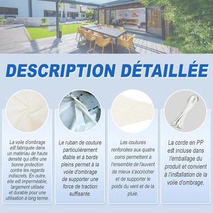 Vela de Sombra Rectangular Crema de 3 x 4 m, <span class=keywords><strong>Lona</strong></span> Impermeable <span class=keywords><strong>con</strong></span> 95% de Protección UV, Vela de Sombra para Exteriores, Jardín y <span class=keywords><strong>Terraza</strong></span> - Product Image 4