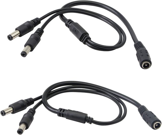 ESann 12V 1 Female to 2 Male Plug DC Male to Female Wire Power Y Splitter Cable Wire 5.5*2.1 Connector