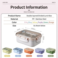 Boîte à lunch carrée hermétique en acier inoxydable avec couvercle en plastique, fermoirs détachables, conteneur portable à compartiments, accent ours mignon pour aliments