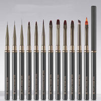 Kit de pinceaux personnalisés pour nail art avec manche métallique, en nylon multi-tailles, à virole sertie, pour liner et détails de forme capillaire