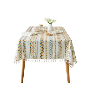 Bohemian tablecloth cotton and linen washable ethnic fringe dining B&B tablecloth waterproof and oil-proof.