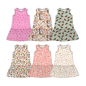 Abito Estivo Senza Maniche per Bambine, Stampa Floreale e Leopardata Personalizzata, <span class=keywords><strong>Vestito</strong></span> al Ginocchio per Ragazze Adolescenti - Product Image 1