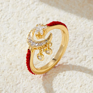 Chinese Style Red Rope Star Moon Tassel Open Ring Adjustable Index Finger Jewelry New Year's Festive Gift - Product Image 4