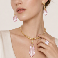 Ensemble de bijoux tendance en laiton et résine, collier et boucles d'oreilles avec détails en zircon, gouttes colorées, unisexe, pour mariage, fiançailles, fête, cadeau, or 18 carats