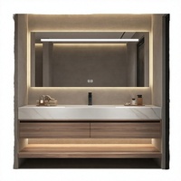 Meuble-lavabo mural flottant en acrylique massif sur mesure avec vasque intégrée et miroir LED pour villa