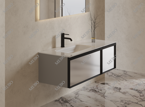 Mueble de Baño Flotante Moderno <span class=keywords><strong>MEBO</strong></span> con Doble Cajón y Espejo LED Retroiluminado - Product Image 3