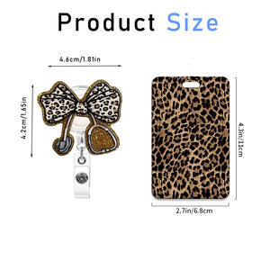 Wholesale brown leopard print rotating alligator clip retractable badge scroll <b>ID</b> card <b>holder</b> name key card <b>holder</b> - Product Image 4