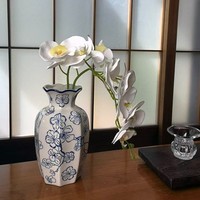 Nouveau Style chinois écologique haut de gamme rétro bleu blanc porcelaine octogonale en céramique Vase de table salon salle à manger