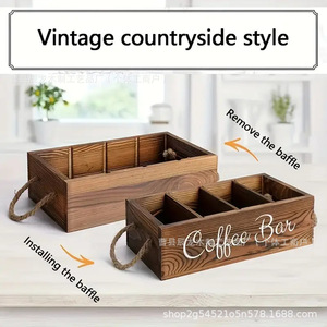 Boîte de rangement en bois pour bar à café avec poignées et compartiments, idéale pour la maison ou le bureau - Product Image 2