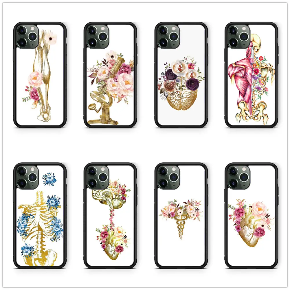 Capa de celular com borda lateral flor, capa macia para iphone 13 12 mini se 8 plus 11 pro max tpu de flores e orgânicos dourados