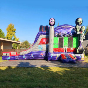 Château gonflable à thème Halloween avec toboggan, combo <span class=keywords><strong>pour</strong></span> enfants, château de saut avec toboggan aquatique/sèche, location de terrain de jeux extérieur - Product Image 1