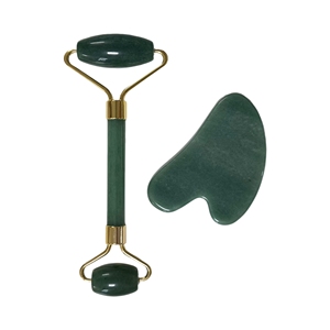 Rouleau de massage facial et ensemble Guasha en jade vert et pierre d'aventurine anti-poches pour lifting du visage - Product Image 2
