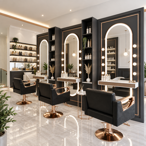 ชุดเฟอร์นิเจอร์สำหรับร้านเสริมสวยพร้อมไฟ LED กระจกสีดำสำหรับร้านตัดผม - Product Image 1