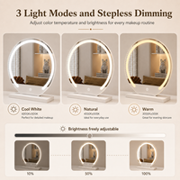 Miroir de maquillage ovale à LED avec éclairage, 3 couleurs, gradation progressive, commande tactile, miroir de vanité de bureau, blanc, noir