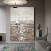 Peinture à l'huile abstraite texturée Wabi Sabi sur toile, art mural fait main, peinture de paysage marin pour salon