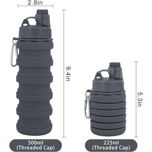Bouteille d'eau pliable minimaliste en silicone écologique unisexe avec couvercle, personnalisable avec logo, pour camping, randonnée, voyage, consommation directe - Product Image 2
