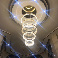 JYLIGHTING Lustre moderne en cristal LED de haute qualité, anneau doré, pour hôtel, villa, projet d'escalier