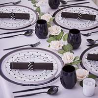 Assiette de présentation noire à bordure noire 13 pouces, assiettes de présentation en acrylique transparent pour mariage, sous-assiette