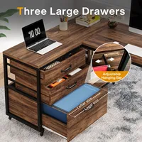 Bureau d'ordinateur en forme de L spacieux, équipé de 3 tiroirs et d'étagères de rangement pour le bureau à domicile