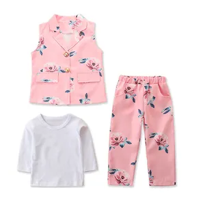 2021 Fashion Girls Colorful Long Sleeve 3 pieces set Korean kids wholesale clothing