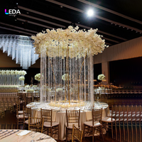 Centres de table de mariage LEDA, support rond en métal doré pour fleurs avec rideau de perles de cristal, décoration pour mariage, fête, événement