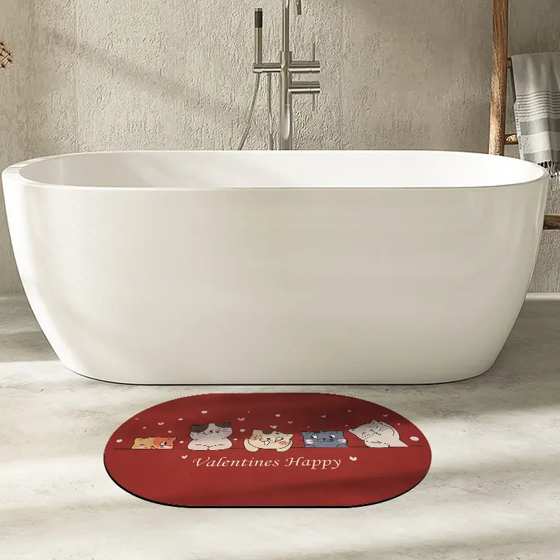 Tapete de banho de sublimação para banheiro, conjunto de 3 peças de tapete de banho antiderrapante de diamita, formato oval