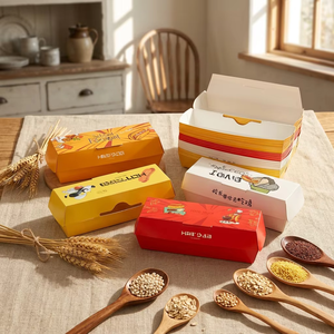 Emballage alimentaire personnalisé en promotion : Boîte à sandwich ou à hot-dog en kraft brun ou blanc à fond plat avec couvercle pour plats à emporter - Product Image 1