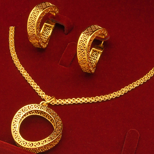 Conjunto de Joias em Cobre Banhado a Ouro 24K, Estilo Vintage Índia Dubai, Colar e Brincos com Geometria Torcida em Ouro Areia para Casamentos - Product Image 1