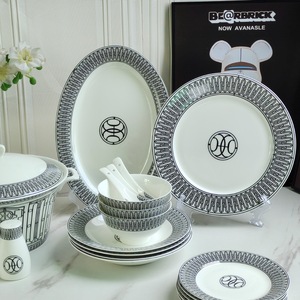Tableware <b>Set</b> for Home Hotel Modern Chinese Gold Rim Customizable for Family <b>Dinners</b> Coffee Promotional <b>Sets</b> - Product Image 5