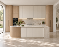 Kabinet Dapur Lengkap Gaya Shaker Eropa dengan Panel Beralur Kayu Oak Terang