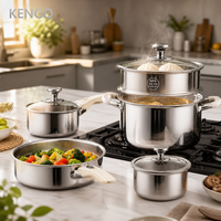 Ensemble de casseroles et poêles en acier inoxydable 316 de qualité alimentaire, écologiques, économiseurs d'énergie, compatibles induction, avec couvercles en verre trempé