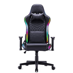Chaise de jeu avec LED multicolores, similicuir, dossier et hauteur réglables, chaise de jeu avec appui-tête - Product Image 1