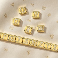 Pulsera de dijes italiana personalizada con nombre, chapada en oro, con diamantes de imitación, de acero inoxidable, para mujer, regalo de joyería de moda