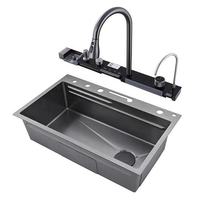 Évier de cuisine intelligent multifonctionnel en acier inoxydable moderne fait main avec affichage numérique LED et double bac rectangulaire effet cascade