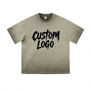230 Gsm Men Vintage Solid 100% Cotton High Quality Custom <b>Logo</b> Heavyweight Acid Wash Oversized T-Shirts - Product Image 2
